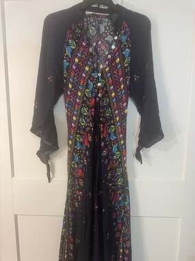 Jen's Pirate Booty Black Multi-Color Embroidered Maxi Dress Size L